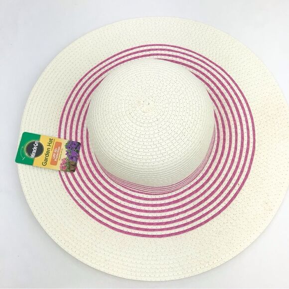 Miracle Gro Cream / Pink Stripe UPF 30+ Garden Beach Hat NEW with Tags - Picture 4 of 11